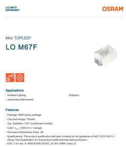 Osrams มินิ TOPLED Lo M67F 602nm ส้ม3.61lm 2.15V 120องศา2012 SMD LED ชิปสำหรับรถยนต์สัญญาณไฟเลี้ยวแดชบอร์ด - Product Image 2
