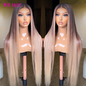 Fornitori all'Ingrosso di Parrucche, Parrucche in <span class=keywords><strong>Capelli</strong></span> Umani Colorati Ombré Marrone, Parrucche Lisce con Frontale in Pizzo HD 13x4 per Donne di Colore - Product Image 3