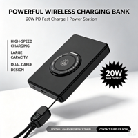 Batterie externe portable 10000 mAh avec charge sans fil rapide 15W PD22.5W, magnétique et support 4-en-1 pour voyage, compatible iWatch sans fil