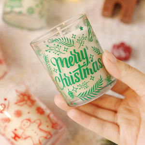 Color Glass <b>Cup</b> Scented Candle Christmas Decorative Candle Creative Atmosphere Printed Xmas <b>Cup</b> Candle - Product Image 2