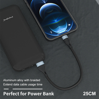 Cable de Datos USB Tipo C Corto de 25 cm, Carga Rápida, Núcleo de Cobre Puro, Cable de Datos Trenzado de Nailon Portátil para Banco de Energía y Viajes