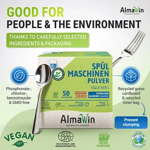 AlmaWin Custom 1 Poudre lave-vaisselle végane 1,250 kg 50 applications pour différentes quantités de vaisselle Détergent biologique - Product Image 4