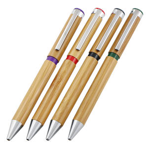 Stylo bille écologique en bambou recyclé naturel, corps métallique torsadé, idéal pour les hôtels et les cadeaux de bureau - Product Image 1