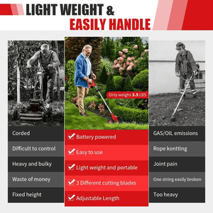 Cordless <b>Grass</b> Trimmer Lawn Trimmer Weed Wacker Lawn Mower <b>Grass</b> <b>Edger</b> with 2 Li-Ion Batteries Powered & 3 Cutting Blade Types - Product Image 6
