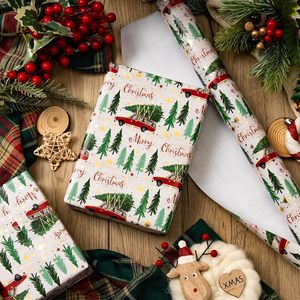 Merry Christmas Red <b>Car</b> <b>Tree</b> Pattern Gift Wrapping Paper Double-Sided Art Paper Eco-Friendly for Holiday Packaging - Product Image 1