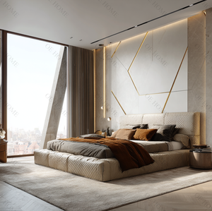 Phong cách hiện đại Up-holstered giường ánh sáng sang trọng hợp thời trang Net vải đỏ Nordic giường phòng đặt đồ nội thất giường - Product Image 5