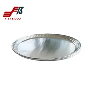 Embossed 12inch 16inch Aluminum Foil Round flat Tray Tin Foil Container Large Pizza Tray with Plastic Lid