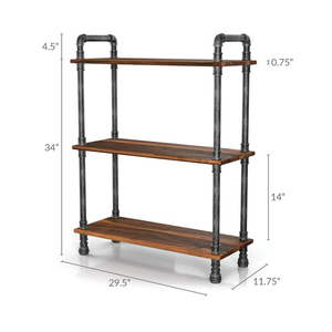 Bibliothèque <span class=keywords><strong>industrielle</strong></span> moderne rustique en métal et pin massif ouverte en <span class=keywords><strong>bois</strong></span> à 3 niveaux étagère murale en <span class=keywords><strong>bois</strong></span> pour le rangement du salon - Product Image 5