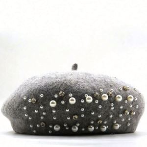 ผู้ผลิตหมวกเบเร่ต์ขนสัตว์สำหรับผู้หญิงในฤดูหนาวจากจีน ขายส่งหมวกเบเร่ต์ประดับมุกสำหรับสุภาพสตรี - Product Image 3