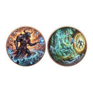 Moneda Conmemorativa de 1 oz de Cobre Puro 999 con Impresión UV, <span class=keywords><strong>Guerrero</strong></span> Minotauro vs Ciervo Mágico, Set de Monedas Coleccionables con Criaturas Míticas en Relieve 3D - Product Image 1