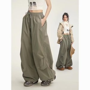 Pantalon <span class=keywords><strong>de</strong></span> parachute taille haute décontracté américain personnalisé en gros pantalon <span class=keywords><strong>de</strong></span> sport à taille élastique pour femme - Product Image 1