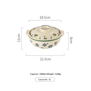 <span class=keywords><strong>Pot</strong></span> à soupe en céramique de style <span class=keywords><strong>japonais</strong></span> peint à la main avec des fleurs de <span class=keywords><strong>cerisier</strong></span> bleues avec couvercle pour cuisinière à gaz - Product Image 6