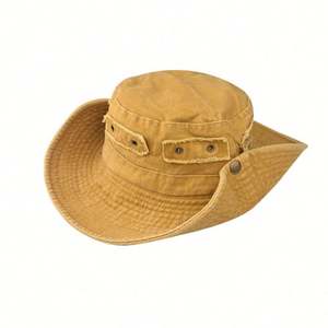 Chapeau Bob Pêcheur en Coton Lavé Respirant Anti-UV Pliable à Large Bord avec Cordon pour Printemps-Été - Product Image 6