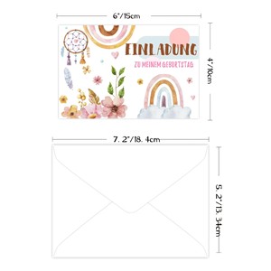 Cartes d'invitation d'anniversaire, design floral arc-en-ciel, finition mate, invitations en papier personnalisables pour la décoration de fête - Product Image 4