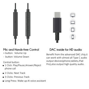 Auriculares estéreo con cable tipo C, dispositivo de audio USB C, DAC, con micrófono, para Huawei Mate 50 <span class=keywords><strong>Pro</strong></span>, Samsung S22, utra, novedad - Product Image 5