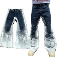 Peinture de haute qualité Splash-ink Denim pantalon patchs personnalisé Streetwear Baggy jambe large évasé Designer pantalon hommes pantalons Jeans