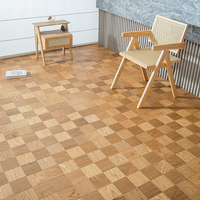 Parquet en teck naturel à motifs en damier, multicouche, design scandinave