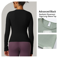 Ensembles de yoga pour femmes à manches longues, respirants, antibactériens, séchage rapide, couleur personnalisée, logo frontal, haut de sport pour la course en extérieur