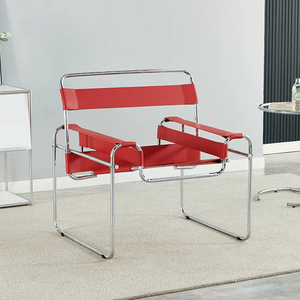 Fauteuil individuel Vassili en acier inoxydable, cuir de selle antique, luxe moderne minimaliste, pour salon - Product Image 6