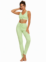 Ensemble de yoga pour femmes avec cordon de serrage, col en V, leggings taille haute à poches cargo, survêtement de fitness 2 pièces, logo personnalisé