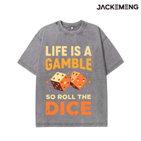 T-shirt en coton oversize délavé avec imprimé dés 'Life Is a Gamble', style streetwear rétro, décontracté pour le quotidien, vente en gros depuis l'entrepôt américain