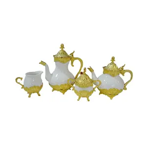 Metal Arabic Style Luxury Zinc Alloy 4 piece tea set teapot sugar bowl creamer cup set