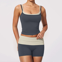 Maßgeschneiderte Damen Ärmellose Elastische 3-Teilige Yoga-Sets Farbblockierung Hohe Taille Bauchkontrolle Atmungsaktiv Schnelltrocknend Fitness-Sets
