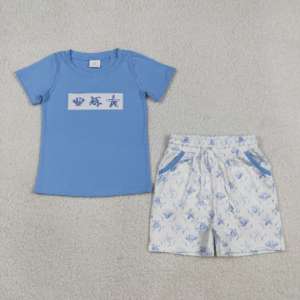Ensemble de vêtements pour enfants en gros, t-shirt et short pour petits garçons, broderie d'animaux marins, style décontracté d'été, 2 pièces, collection RTS Boutique - Product Image 2