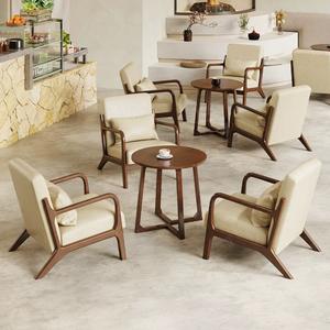 Cadeira e Mesa de Café de Estilo Nórdico em Madeira Sólida com Almofada Macia para Restaurante e Mesa de Café Redonda para Cafeteria - Product Image 4