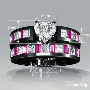 Set di anelli classici per coppia con zirconi a forma di cuore bicolore per gioielli da donna alla moda minimalista - Product Image 5