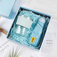 Support de téléphone humidificateur, tasses à paille, aromathérapie, ensemble cadeau d'affaires en acier inoxydable bleu pour le bureau et les remises de diplômes