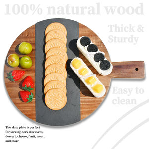Natural Acacia Wood Charcuterie Boards with Slates;Wood/Slate Serving Boards for <b>Kitchen</b> - Product Image 4
