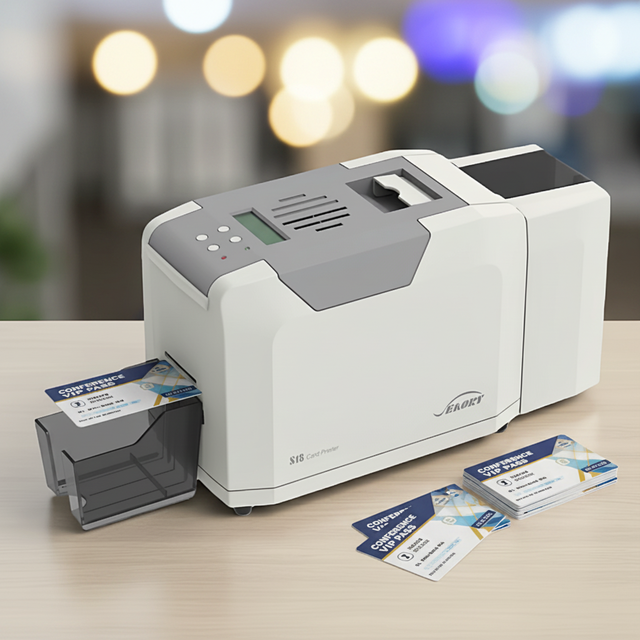 Professional Automatic Dual Side ID Card Printer Desktop Employee Badge Maker with YMCKO Ribbon for Office Security & Access