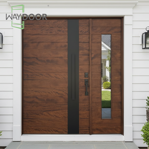 Porte extérieure pivotante en <span class=keywords><strong>bois</strong></span> massif chêne acajou, entièrement personnalisée, avec inserts en verre et finition de surface en <span class=keywords><strong>bois</strong></span> dur, et une seule ouverture latérale. - Product Image 3