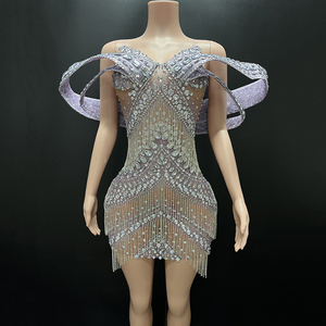 Robe de soirée Novance Y4532-D en gros pour anniversaire, robe de <span class=keywords><strong>cocktail</strong></span> avec pompons, vêtements de mode féminins, strass pour fête - Product Image 2