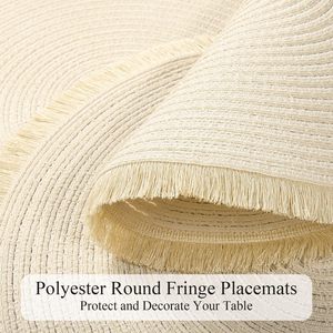 Napperons ronds <span class=keywords><strong>Beige</strong></span> napperons pour Table à manger napperons tressés lavables avec frange pour la décoration de fête de mariage à la maison - Product Image 3