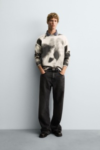 Men's Streetwear Cloud Dye Sweater in Black and White Tie-Dye Effect <strong>Oversized</strong> Crewneck Pullover <strong>Jumper</strong> with Ribbed - Product Image 5