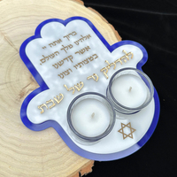 Bougeoir de Shabbat en acrylique Hamsa or Lucite Judaica Cadeau Menorah moderne Plateau pour la bénédiction des fêtes et la célébration religieuse