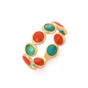 Anillo eternidad de Coral Natural y turquesa para hombre y mujer, sortija apilable de oro amarillo fino de 18K, joyería personalizada al por mayor - Product Image 4