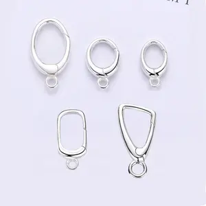 925 Sterling Silver Square Triangle Oval Lock With Bottom Loop Ring Bail Spring Pendant Necklace Clasp For Jewellery Making