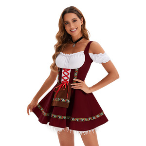 Vestido de Fiesta de Cerveza para Mujer, Estilo Dirndl, Rojo, con Hombros Descubiertos, Falda con Corsé, Disfraz, Traje de Fiesta - Product Image 4