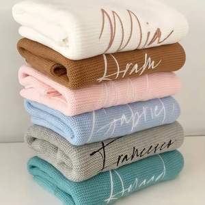 Personalised Knit <b>Blanket</b>, Soft and Breathable, Customised Cellular <b>Blankets</b> with Embroidered Name, <b>Newborn</b> Gift - Product Image 2