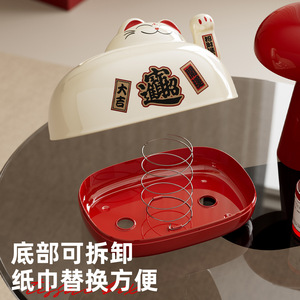 กล่องกระดาษทิชชู่รูปแมวนำโชคแบบหมุนมือ สีแดงขาว สำหรับวางบนโต๊ะในห้องนั่งเล่นหรือสำนักงาน เพื่อความสะดวกสบาย - Product Image 4