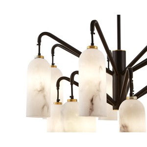 Lustre moderne rond en métal noir avec abat-jour en verre marbré, éclairage LED E27 pour salon, luminaire de plafond - Product Image 3