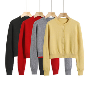 Cárdigan de Punto de Manga Larga para <span class=keywords><strong>Mujer</strong></span>, Estilo Francés, Cómodo, Informal, para Invierno, Color Sólido - Product Image 1
