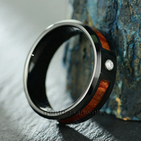 Bague de mode pour hommes Bague de mariage en carbure de tungstène à bord biseauté noir de 8mm Bague de mariage en tungstène avec incrustation de zircon Bague de mariage en bois de tungstène