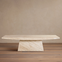 Table basse rectangulaire minimaliste en marbre pour la maison de rêve, plateau en travertin texturé, base monobloc, mobilier de salon