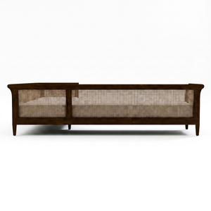 Midcentury Modern Three Seat Wooden <b>Sofa</b> with Cane Backrest L-Shape <b>Foam</b> Filled for Living Room - Product Image 1
