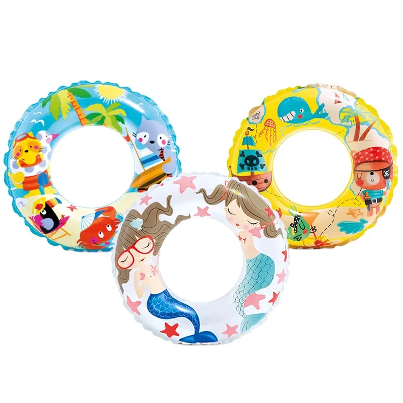 Детское летнее кольцо для бассейна Intex 59242, детское прозрачное кольцо для плавания с рисунком рыбы, детское мультяшное кольцо для плавания