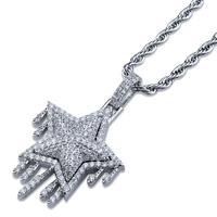 Colliers pour hommes et femmes de style hip-hop, entièrement ornés de pendentifs pentagrammes en zircon.